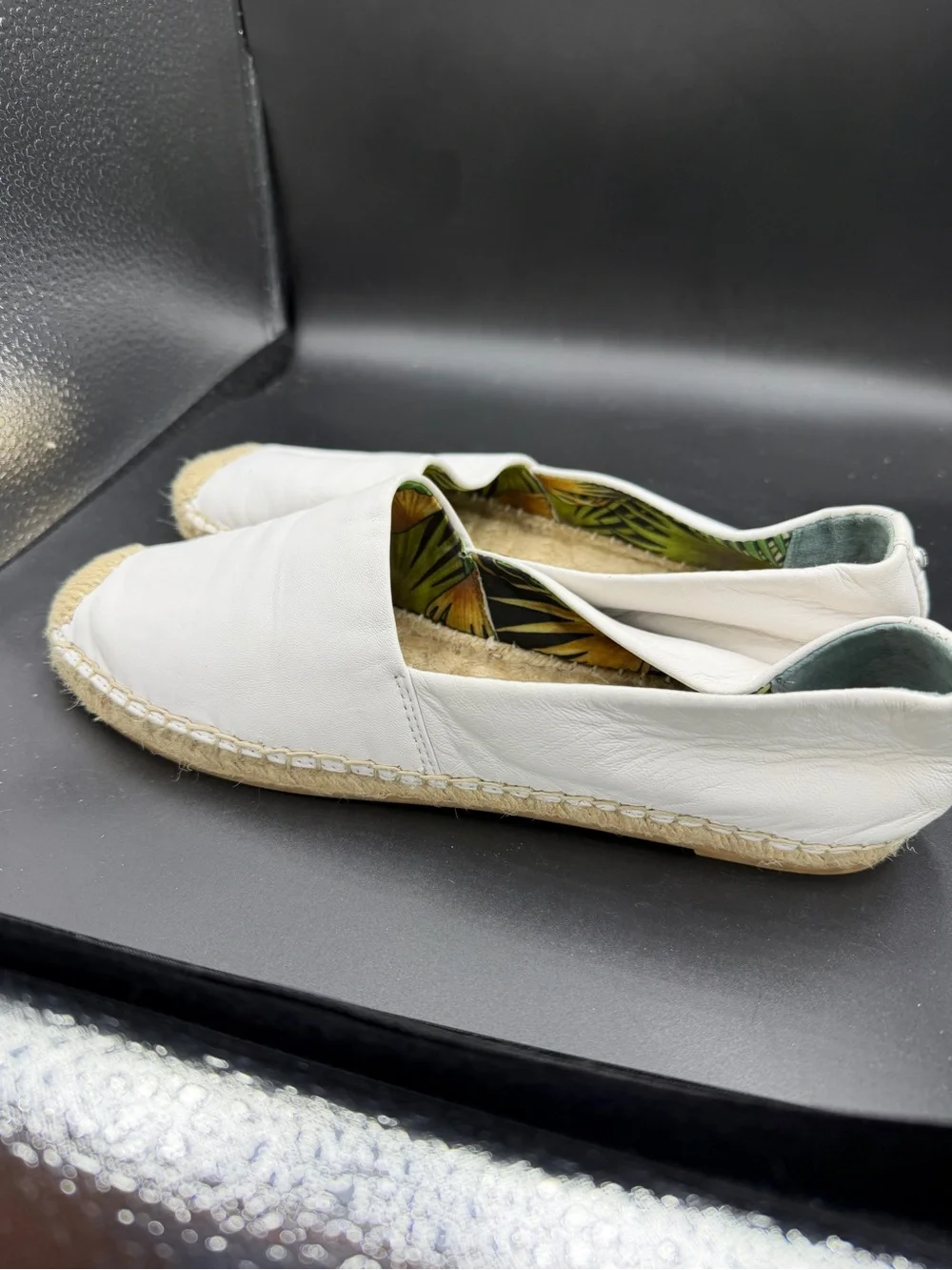 Sam Edelman white  Leather Espadrille Slip-Ons with Palm-Print Lining